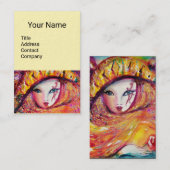 CARNAVALSMASKER IN GEEL MET RODE ROZE ROZE CRÈME VISITEKAARTJE (Voorkant / Achterkant)