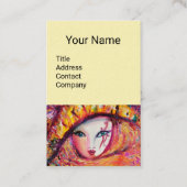 CARNAVALSMASKER IN GEEL MET RODE ROZE ROZE CRÈME VISITEKAARTJE (Voorkant)