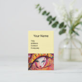 CARNAVALSMASKER IN GEEL MET RODE ROZE ROZE CRÈME VISITEKAARTJE (Staand voorkant)