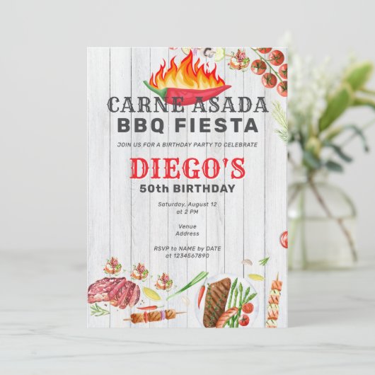 Carne Asada Rustiek Mexicaanse BBQ Verjaardagsfees Kaart (Staand voorkant)