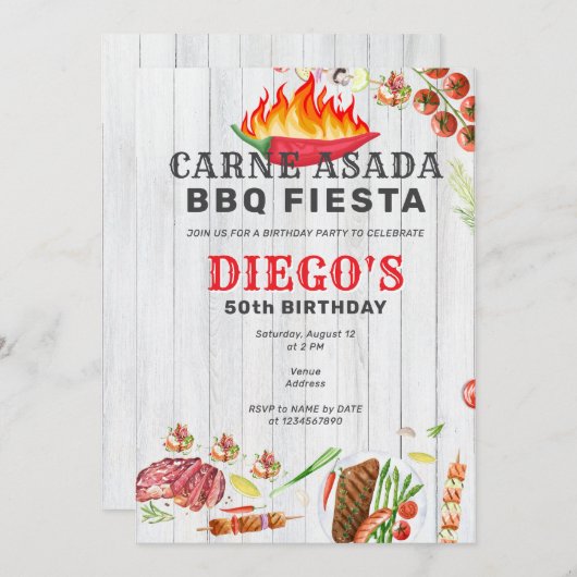 Carne Asada Rustiek Mexicaanse BBQ Verjaardagsfees Kaart (Voorkant / Achterkant)