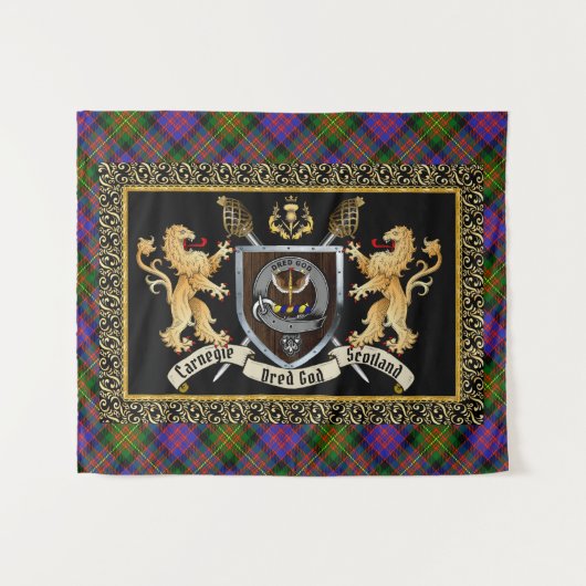 Carnegie Clan Badge & Motto w/Lions Wandkleed (Voorkant (horizontaal))