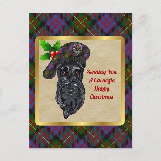 Carnegie Clan Badge & Tartan Kerstmis Briefkaart (Voorkant)