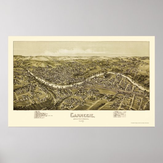 Carnegie, PA Panorama Map - 1897 Poster (Voorkant)