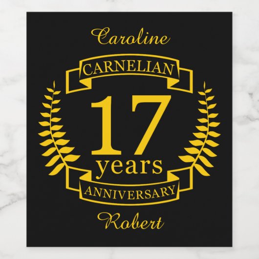 Carnelian Gemstone trouwdag 17 jaar Wijn Etiket (Enkel label)