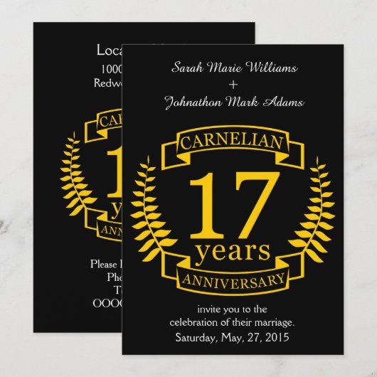 Carneliesteen trouwjubileum 17 jaar kaart (Voorkant / Achterkant)