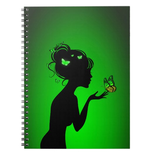 Carnet De vrouw groene vlinders Notitieboek (Voorkant)