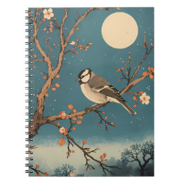 Carnet Moonlit Bird on Blossom Branch Notebook Notitieboek