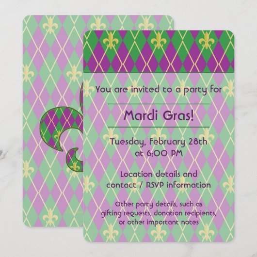 Carnival Argyle Party Invitation Kaart (Voorkant / Achterkant)