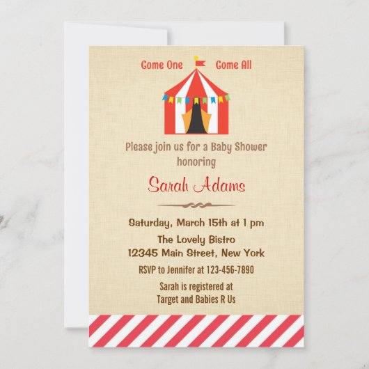 Carnival Baby shower Invitation Rustic Kaart (Voorkant)