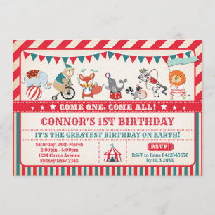 Carnival Birthday Circus Animals Party nodigt uit Kaart