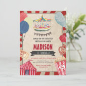 Carnival Birthday Invitation, Circus Birthday Kaart (Staand voorkant)