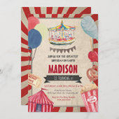 Carnival Birthday Invitation, Circus Birthday Kaart (Voorkant / Achterkant)