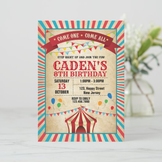 Carnival Birthday Invitation Kaart (Staand voorkant)