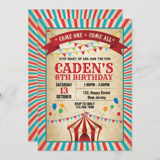 Carnival Birthday Invitation Kaart (Voorkant / Achterkant)