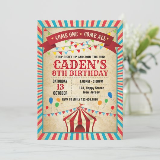 Carnival Birthday Invitation Kaart (Staand voorkant)