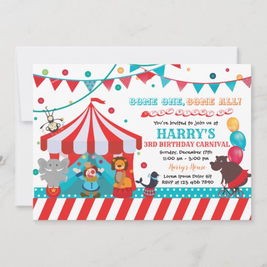 Carnival Birthday Invitation Kaart (Voorkant)
