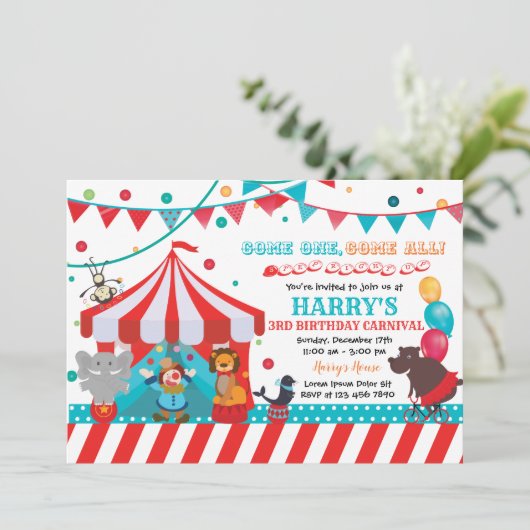 Carnival Birthday Invitation Kaart (Staand voorkant)