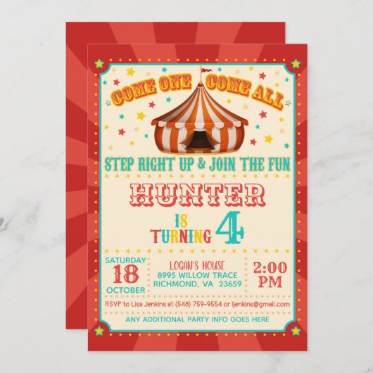 Carnival Birthday Invitation Kaart (Voorkant / Achterkant)
