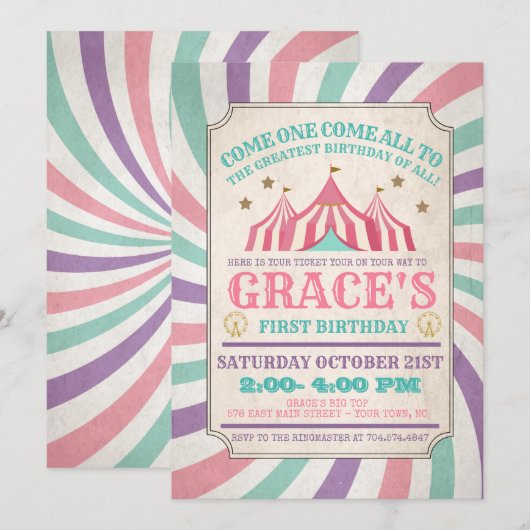 Carnival Birthday Invitation Kaart (Voorkant / Achterkant)