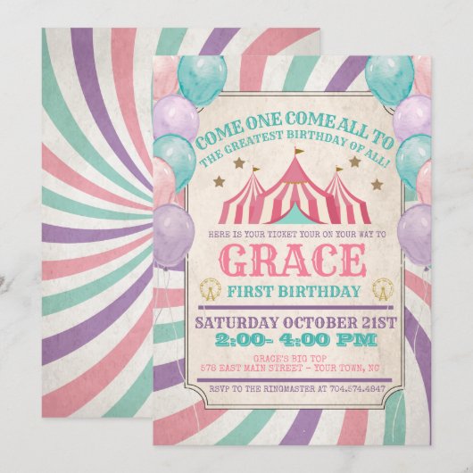 Carnival Birthday Invitation Kaart (Voorkant / Achterkant)