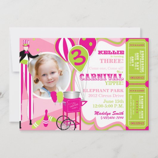 Carnival Birthday Invitation Stilt Walker Kaart (Voorkant)