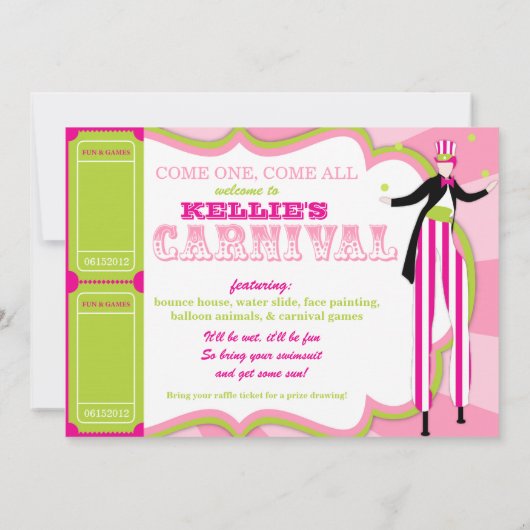 Carnival Birthday Invitation Stilt Walker Kaart (Achterkant)