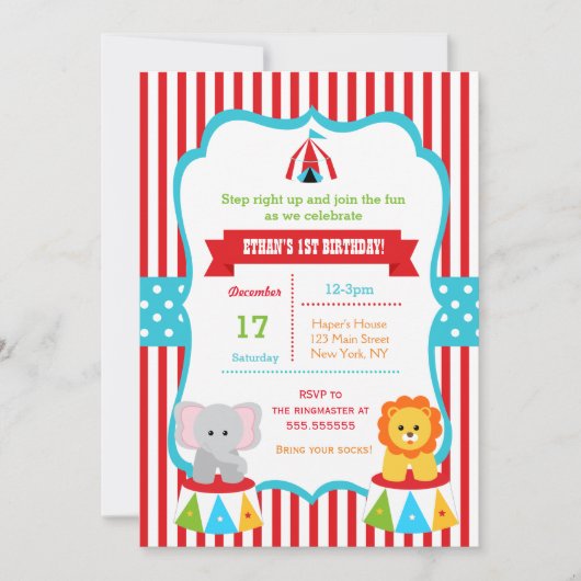 Carnival Birthday Party Invitations Circus Kaart (Voorkant)