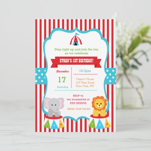 Carnival Birthday Party Invitations Circus Kaart (Staand voorkant)