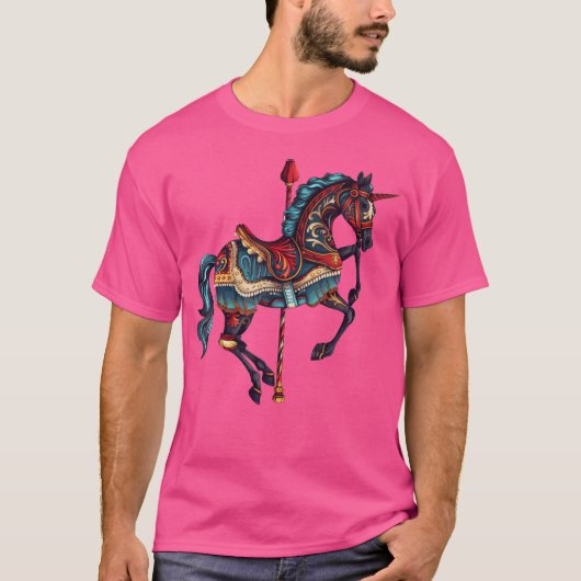 Carnival Carousel Horse Carousel Unicorn Small Blu T-shirt (Voorkant)