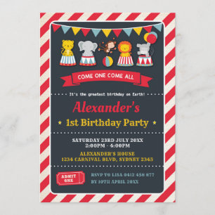 Carnival Circus Animals Birthday Chalkboard Invite Kaart