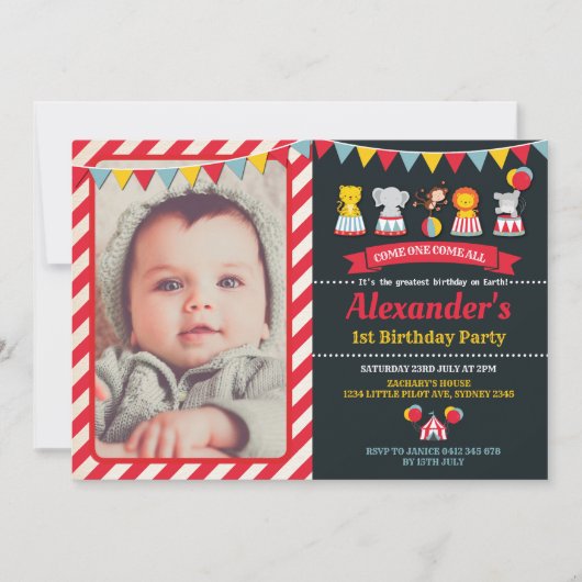 Carnival Circus Animals Birthday Party Invitation Kaart (Voorkant)
