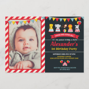 Carnival Circus Animals Birthday Party Invitation Kaart