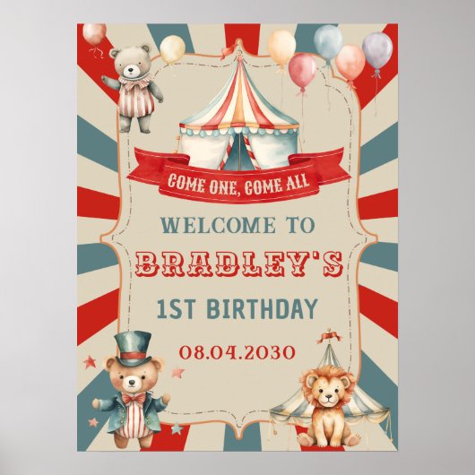 Carnival Circus & Animals Birthday Welkomstteken Poster (Voorkant)