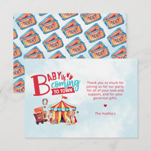 Carnival Circus Baby Shower Bedankkaart (Voorkant / Achterkant)