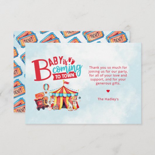 Carnival Circus Baby shower Hartelijk dank Bedankkaart (Voorkant / Achterkant)