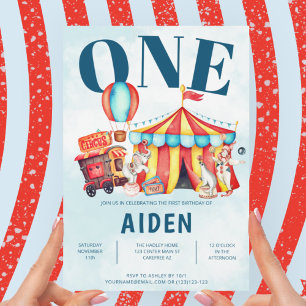 Carnival Circus Big Blue 1 Birthday Kaart