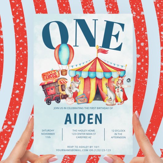 Carnival Circus Big Blue 1 Birthday Kaart
