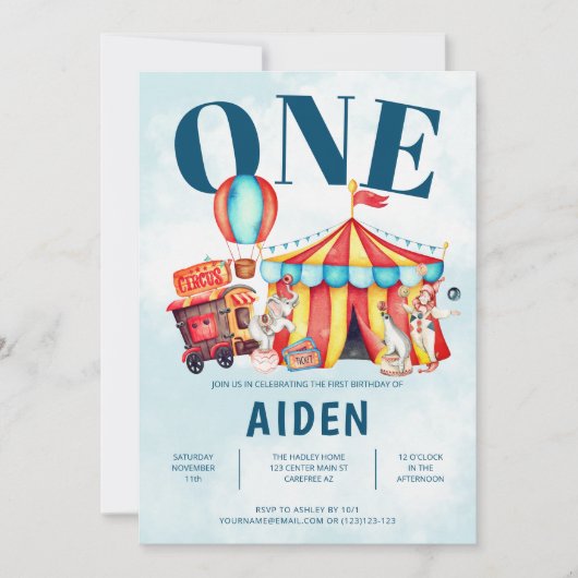Carnival Circus Big Blue 1 Birthday Kaart (Voorkant)