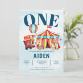 Carnival Circus Big Blue 1 Birthday Kaart (Staand voorkant)