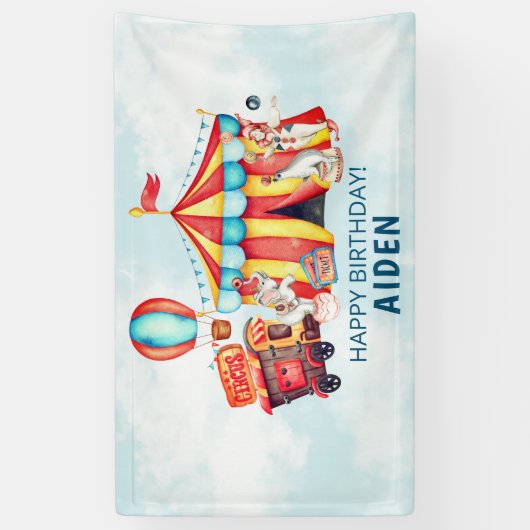 Carnival Circus Big Blue 1 Birthday Spandoek (Verticaal)