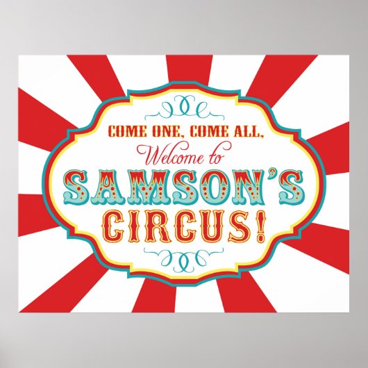 Carnival Circus Birthday Banner Samson CUSTOM Poster (Voorkant)