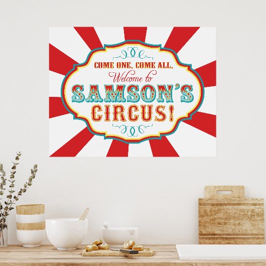 Carnival Circus Birthday Banner Samson CUSTOM Poster (Keuken)