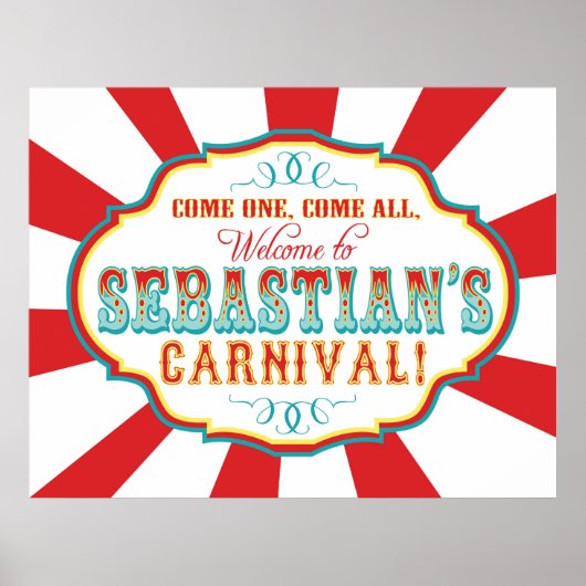 Carnival Circus Birthday Banner Sebastian CUSTOM Poster (Voorkant)