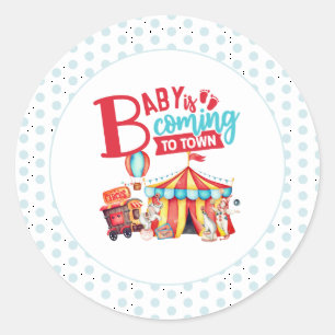 Carnival Circus Blauwe Baby Shower Ronde Sticker