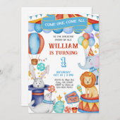 Carnival / Circus blue boy birthday invitation. Kaart (Voorkant / Achterkant)
