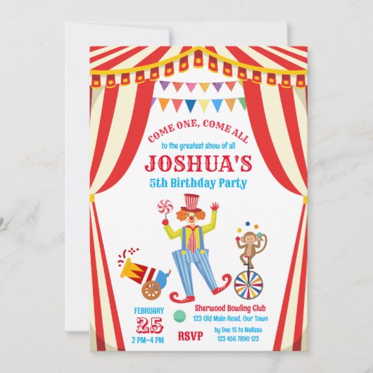 Carnival circus clown verjaardagsfeest kaart (Voorkant)