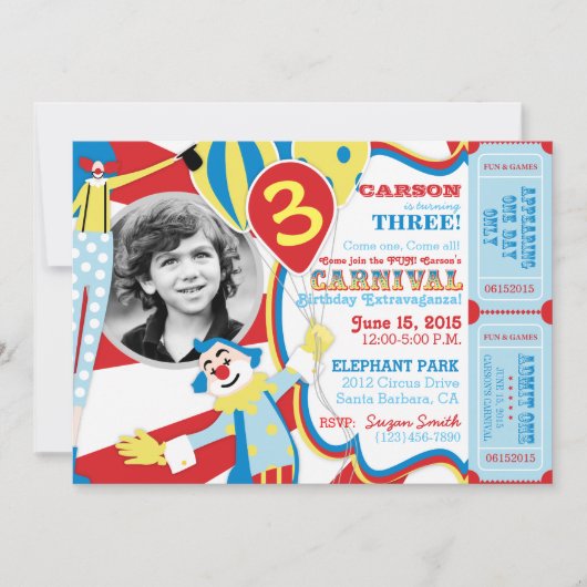 Carnival Circus Clowns Birthday Invitation Kaart (Voorkant)