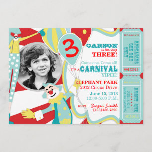Carnival Circus Clowns Birthday Invitation Kaart