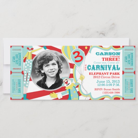 Carnival Circus Clowns Birthday Invitation Kaart (Voorkant)